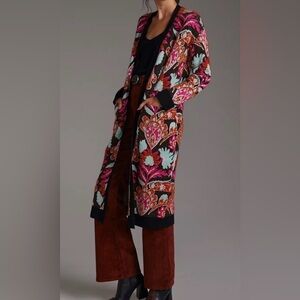 Anthropologie XS Paisley Patterned Duster Floral Cardigan Sweater Coat pink